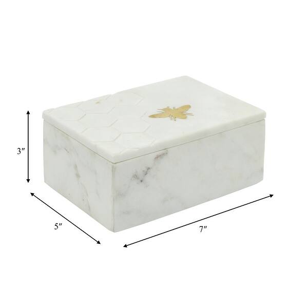 7" x 5" Decorative Marble Box with LId, White with Bee Accent Keepsake